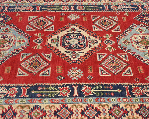 4x6 Red Kuba Afghan Hand Knotted Wool Area Rug